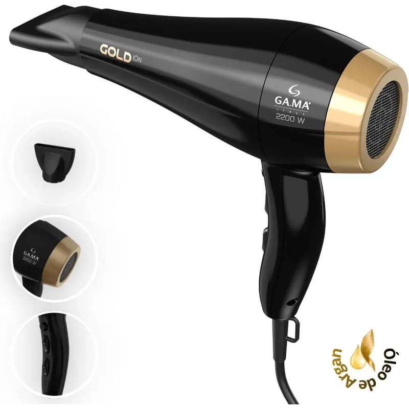 Secador de cabelo Gama Italy Gold Íon preto e dourado